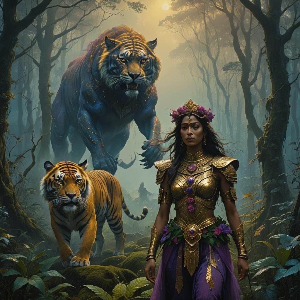 Durga Embarks through Mystic Forest with Majestic Sabretooth...
