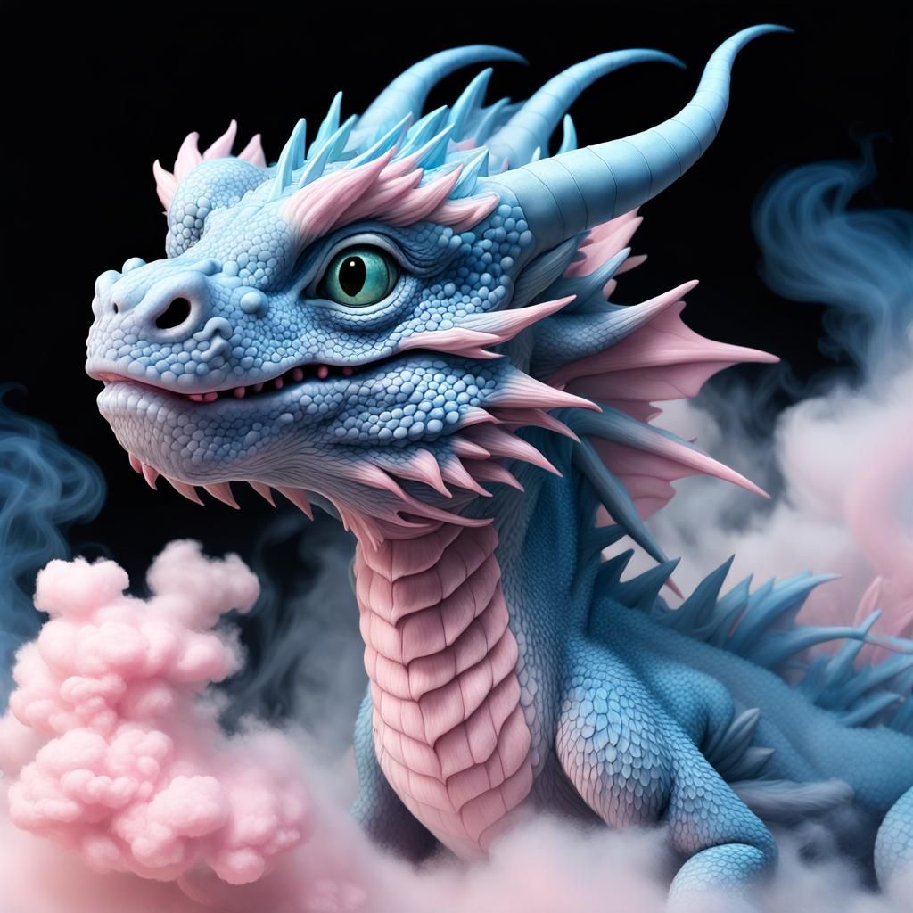 Wonderful Oriental Blue Dragon in Dreamy Pastel Hues