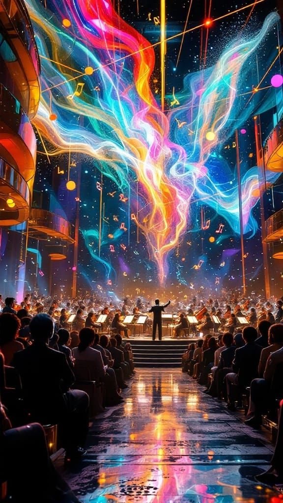 Mesmerizing Futuristic Symphony in a Grand Concert Hall