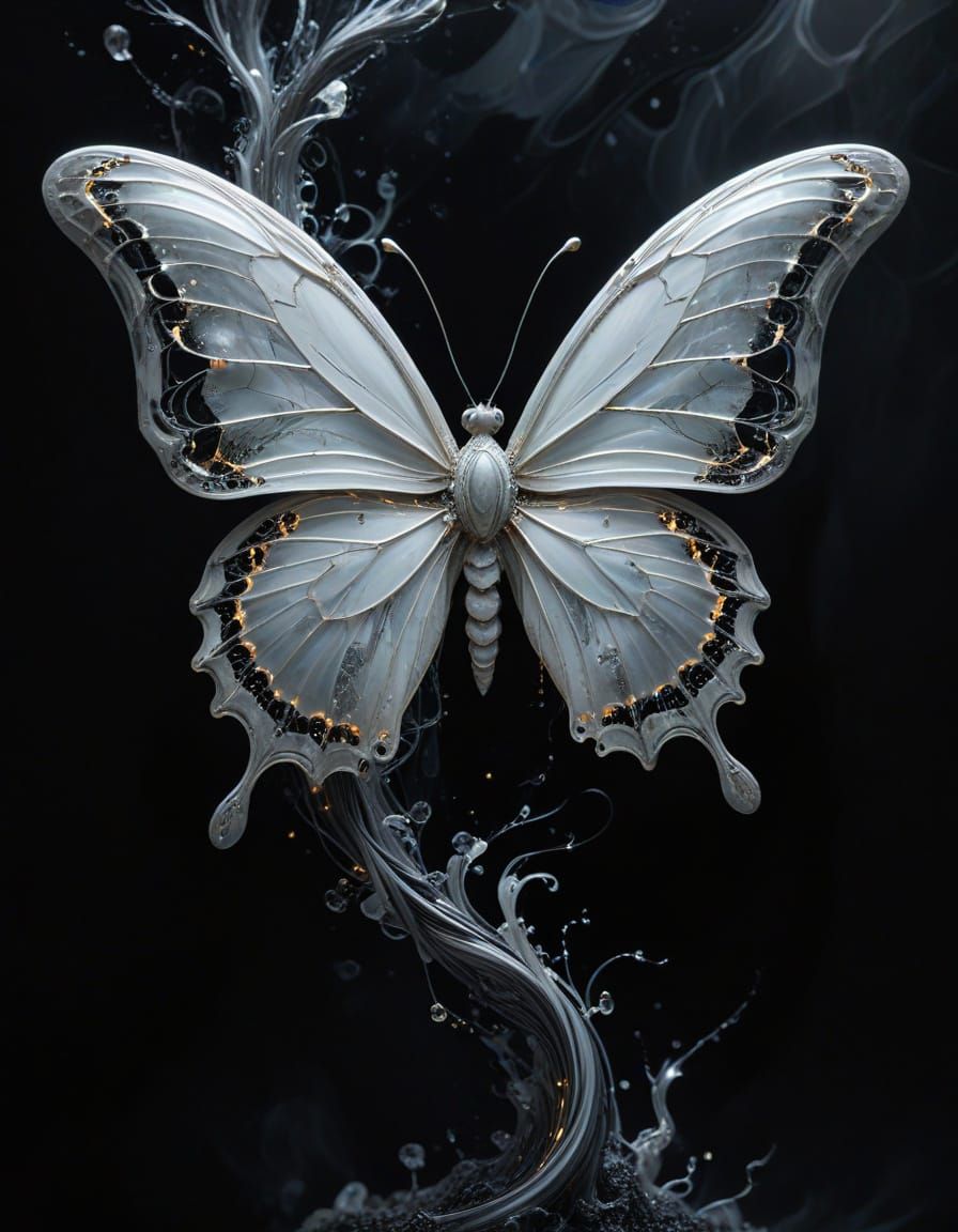 Surreal Biomechanical Butterfly in Ethereal Expanse