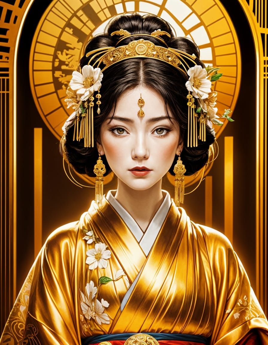Ethereal Geisha in Golden Luxe