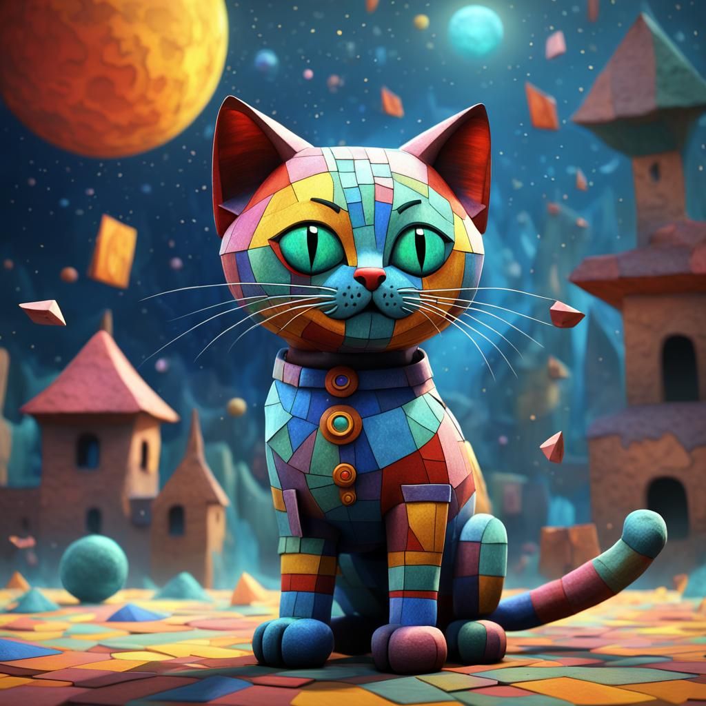 Surreal Kitten Portrait in Vibrant Complementary Colors