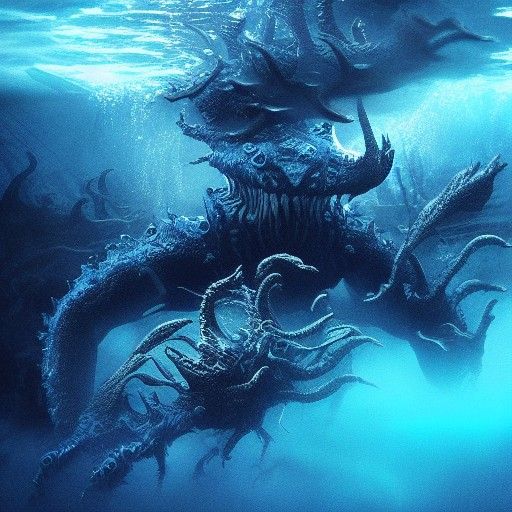 Epic Underwater Monster in Dark Oceanic Depths