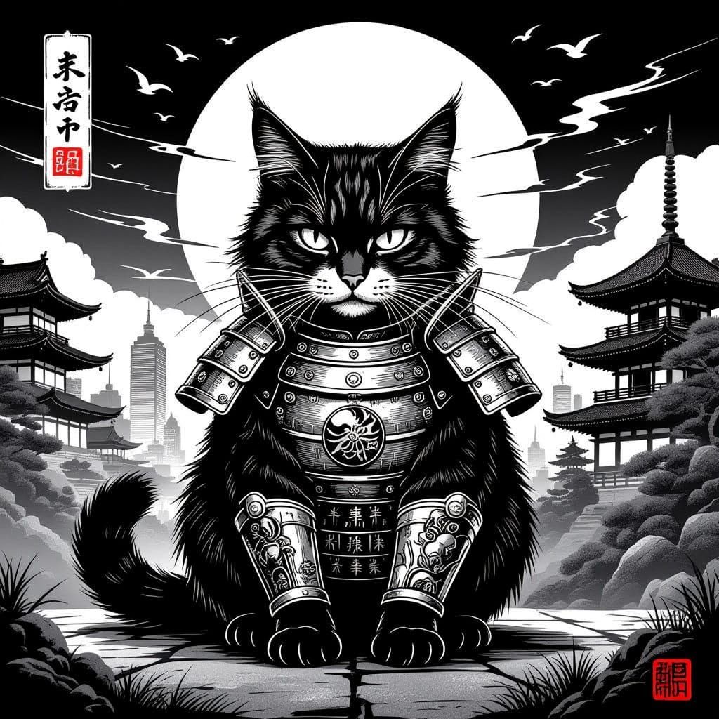 Fierce Feral Cat in Cyberpunk Armor