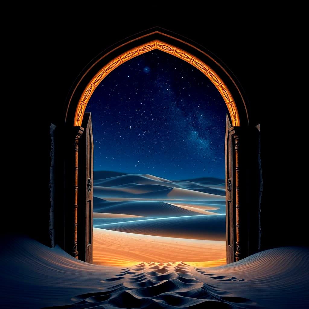 Surreal Desert Portal in Starry Night