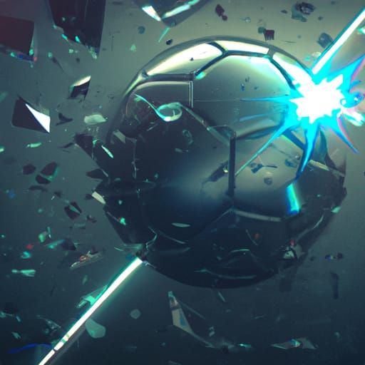 Cinematic Epic Metal Soccer Ball Smashes Through Shattered G...
