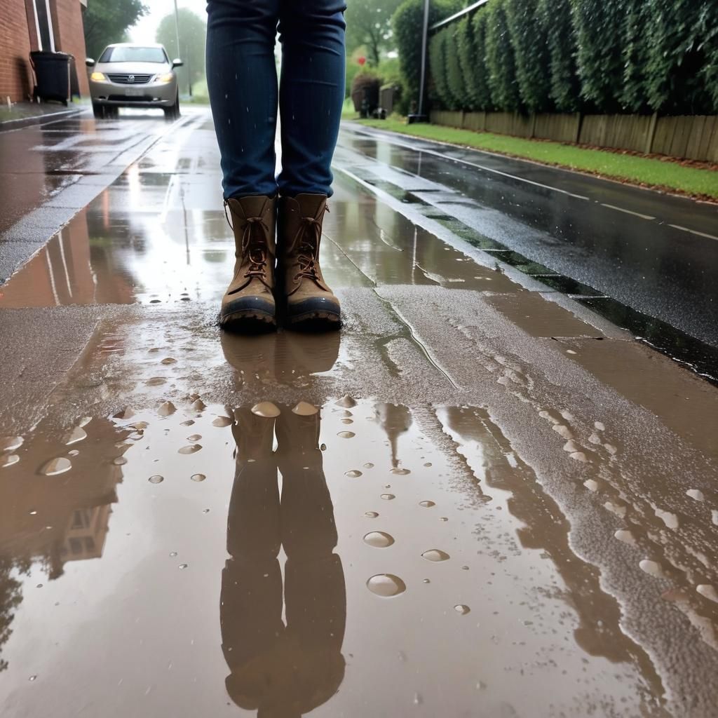 Raindrop Reflections Gather Quietly on Wet Pavement