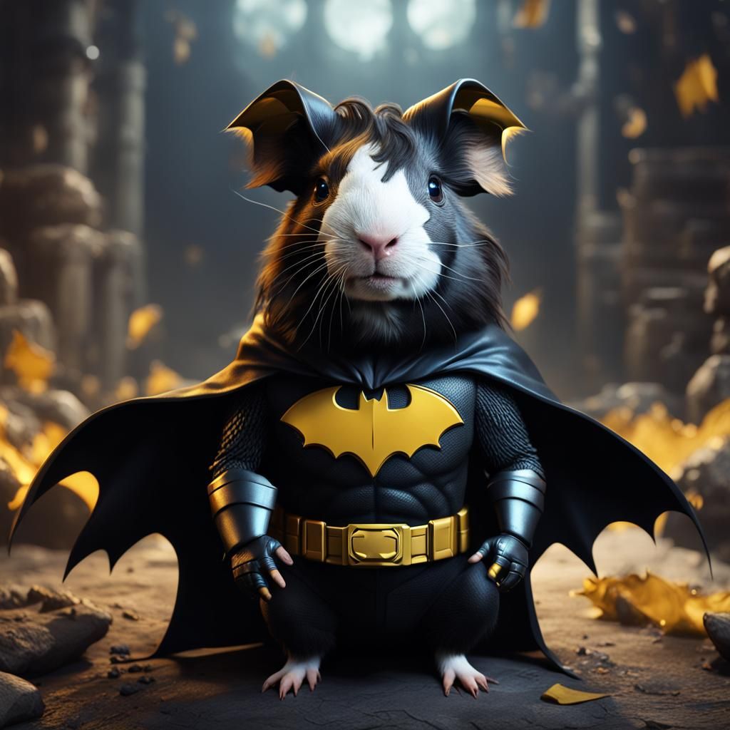 Fantastical Guinea Pig in Batman Attire, Created in Unreal E...