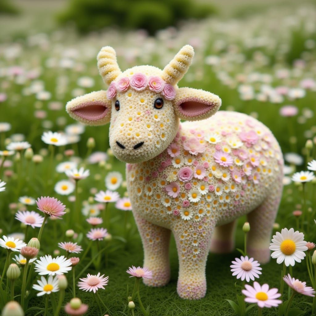 Floral Sheep in Meadow: Botanical Art