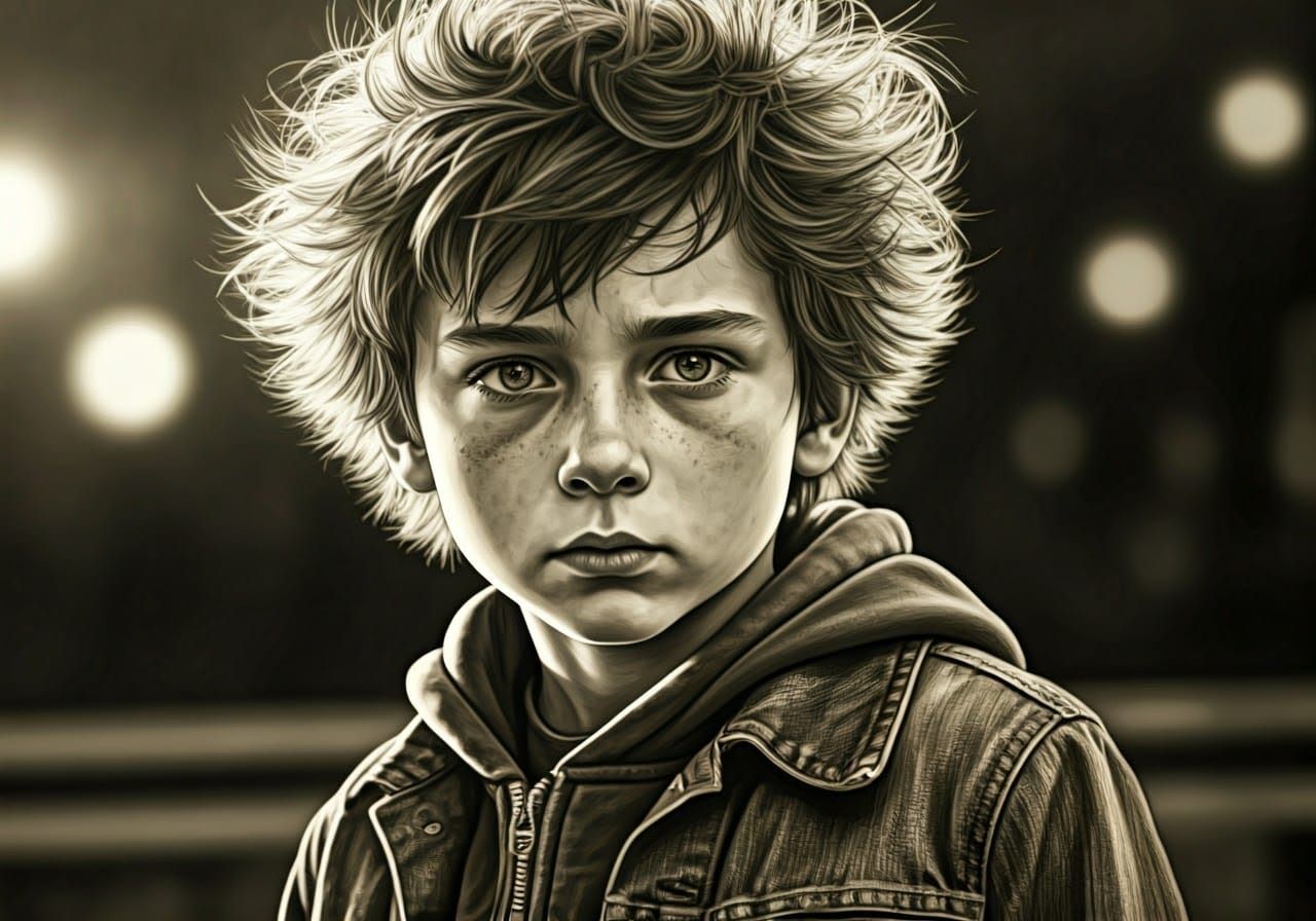 Tough Young Rebel in Charcoal Drawing Style