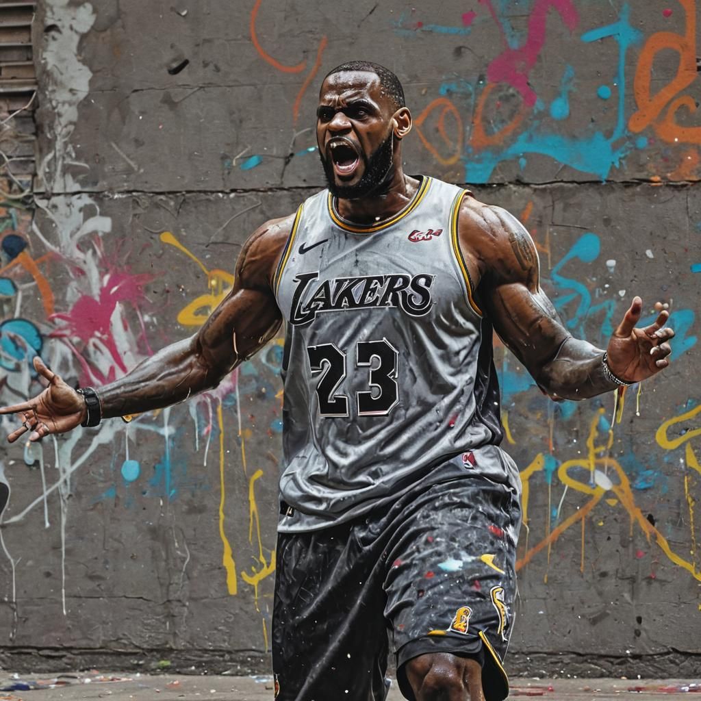 Cinematic LeBron James Graffiti Masterpiece in Vibrant Polyc...