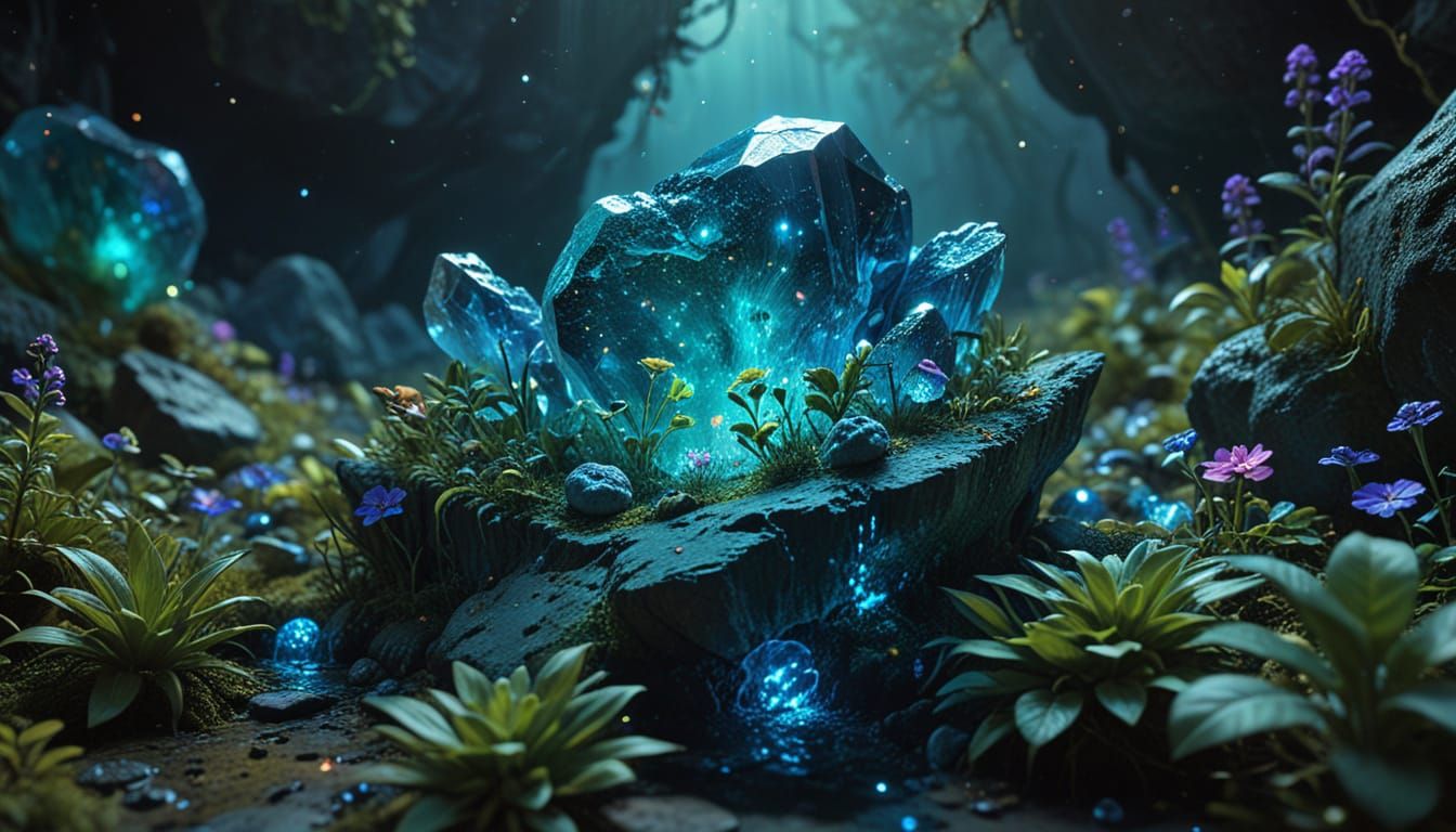 Bioluminescent Alien City in Geode, Astral Illustration