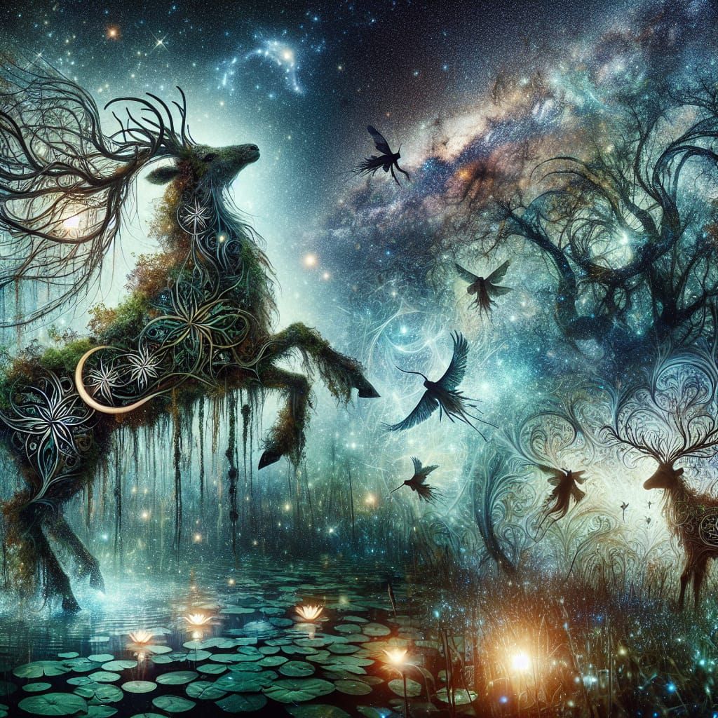 Whimsical Forest Fairytale Scene with Majestic Trees and Enc...