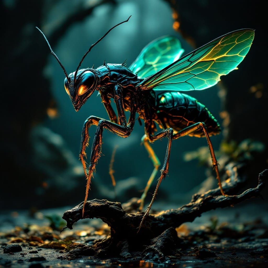 Surreal Creature Emerges from Artwork in Iridescent Black an...