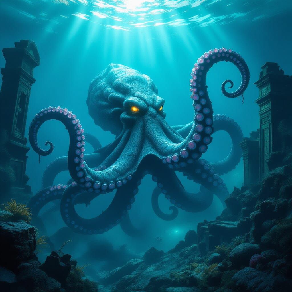 Colossal Kraken Emerges From Ancient Underwater City