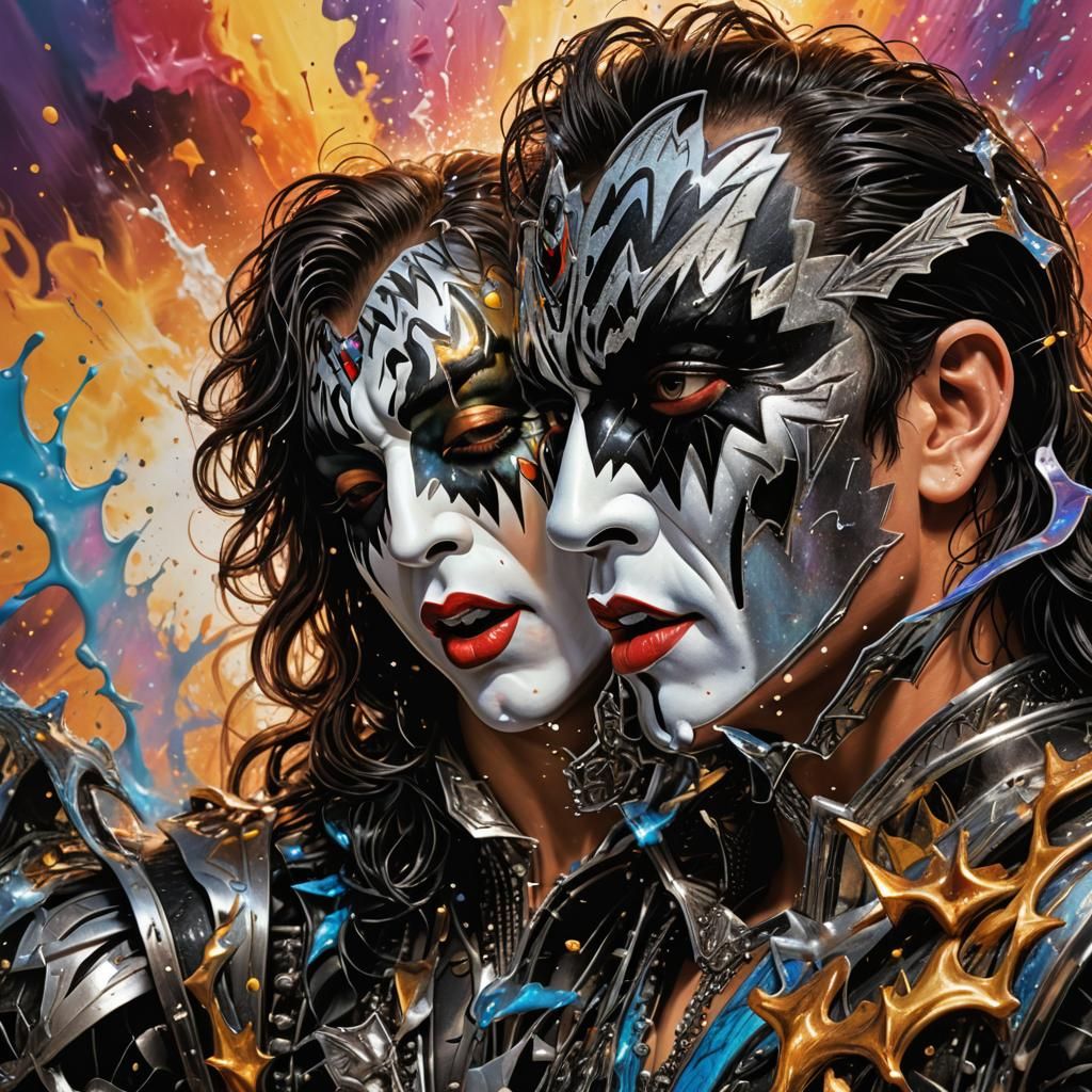 Romantic Splash Art: A Mid Shot of a Couple's Passionate Kis...