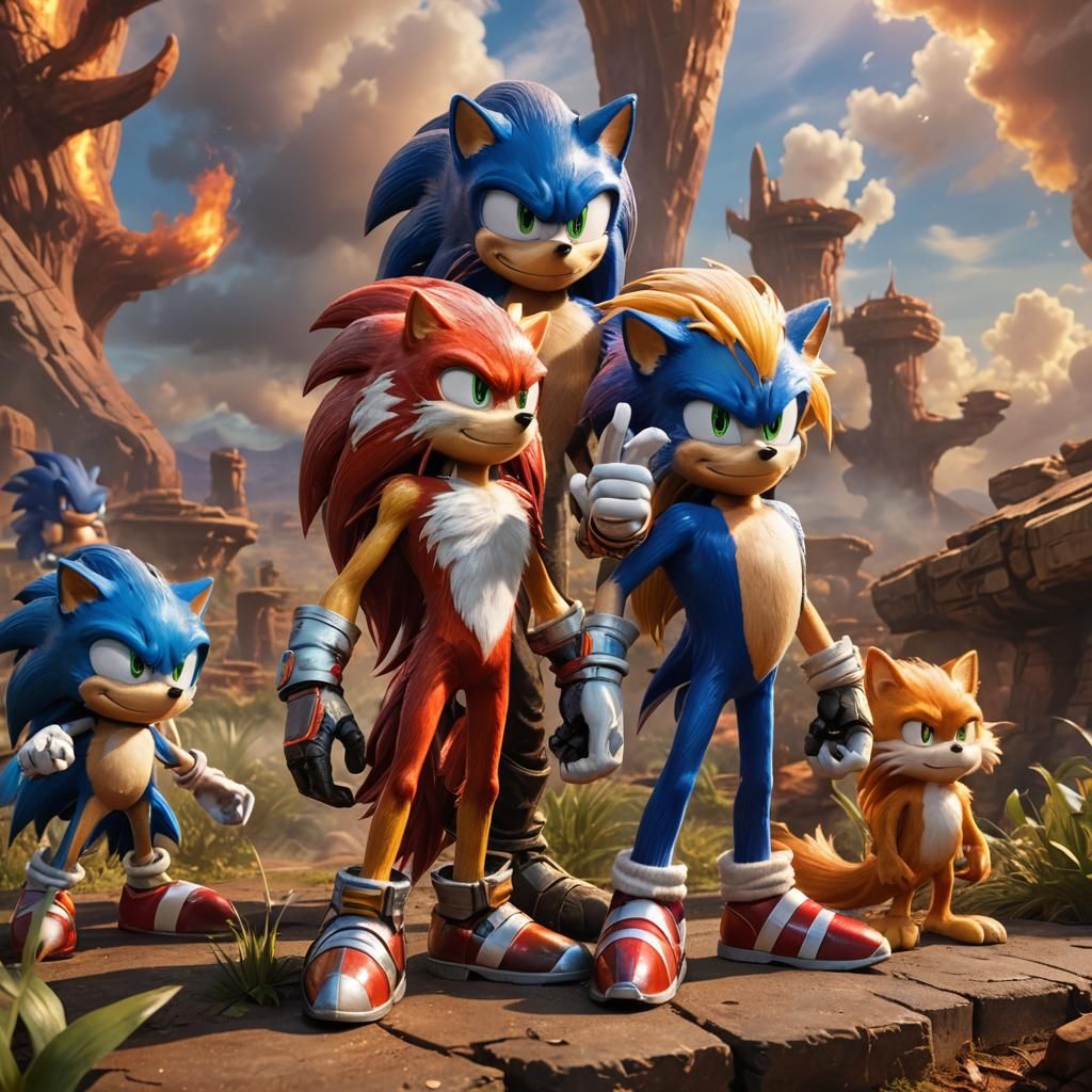 Hyperrealistic Sonic, Knuckles, and Tails Concept Art