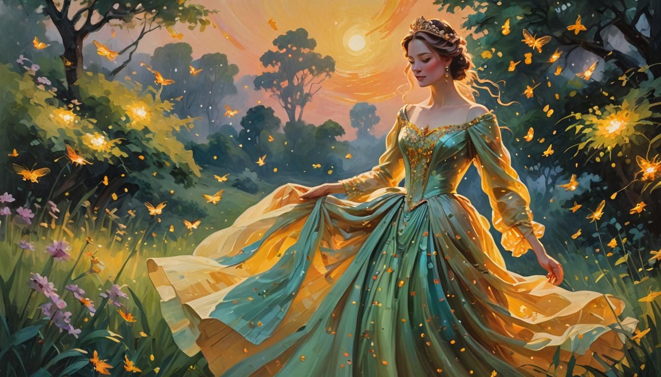 Impressionist Garden Scene with the Empress and Fireflies
