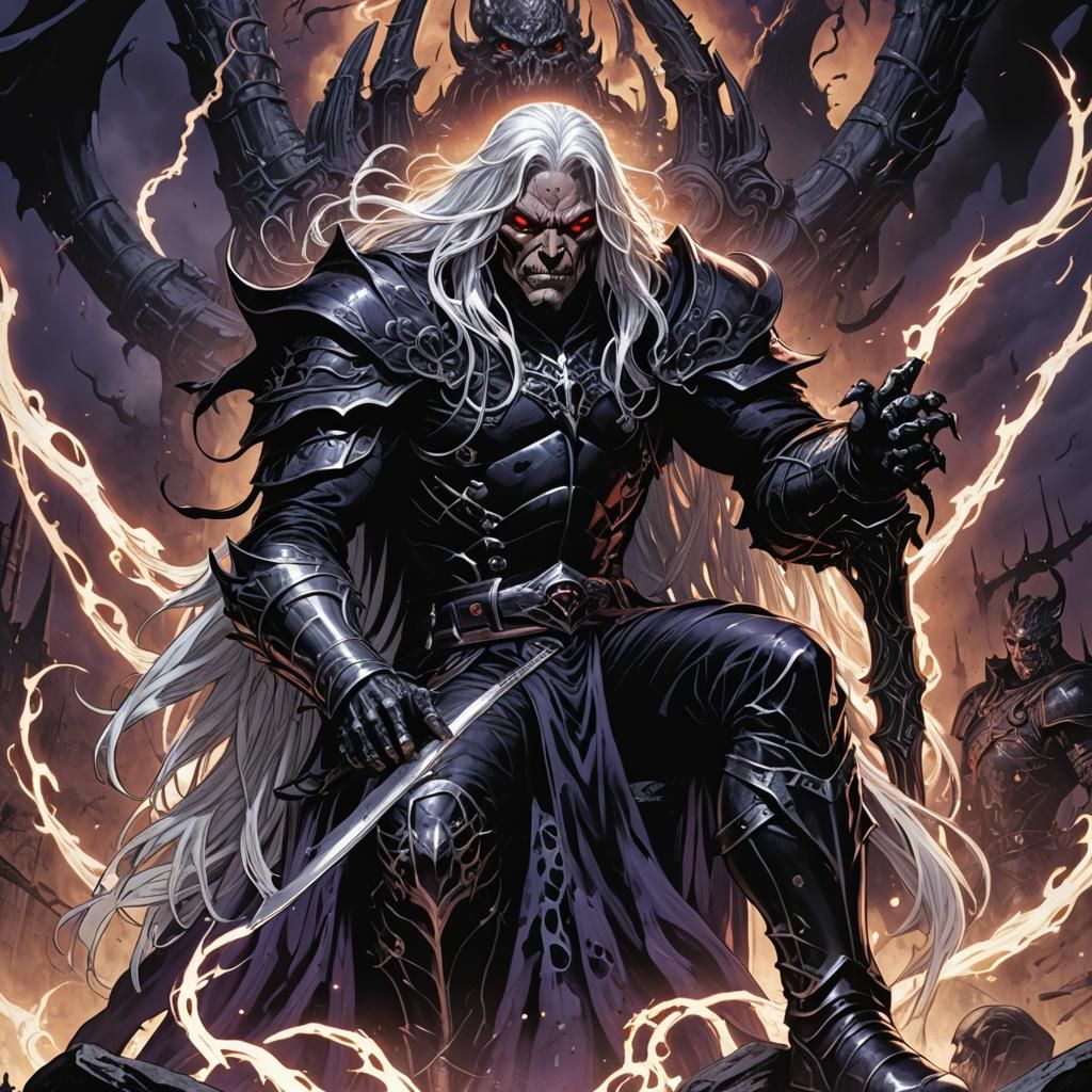 Dark Fantasy God Sits on Twisted Throne in Living Armor