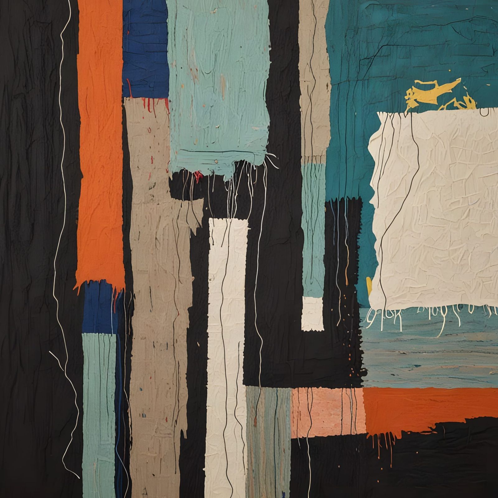 Abstract Contemporary Artwork with Embroidery Floss and Patc...