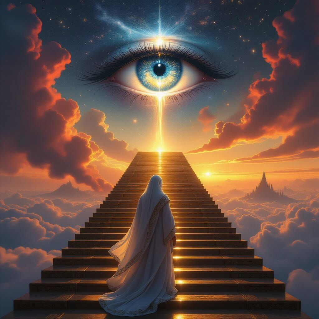 Surreal Stairway to Humanity: A Photorealistic Vision