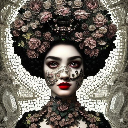 Surrealist Goddess in Maximalist Mosaic Style