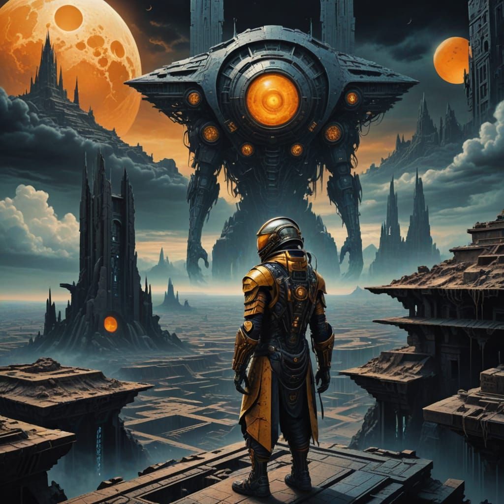Demigod Astronaut in Gothic Sci-Fi Biomechanical Ruins