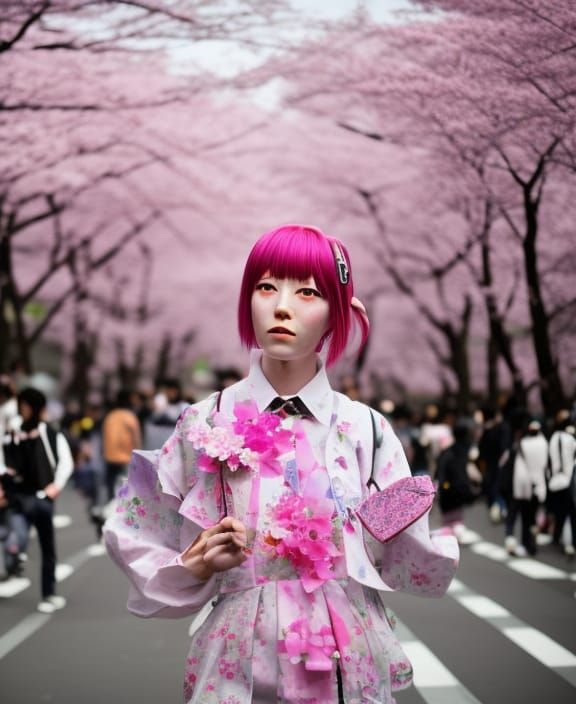 Decora Kei Fashion in Harajuku Cherry Blossoms