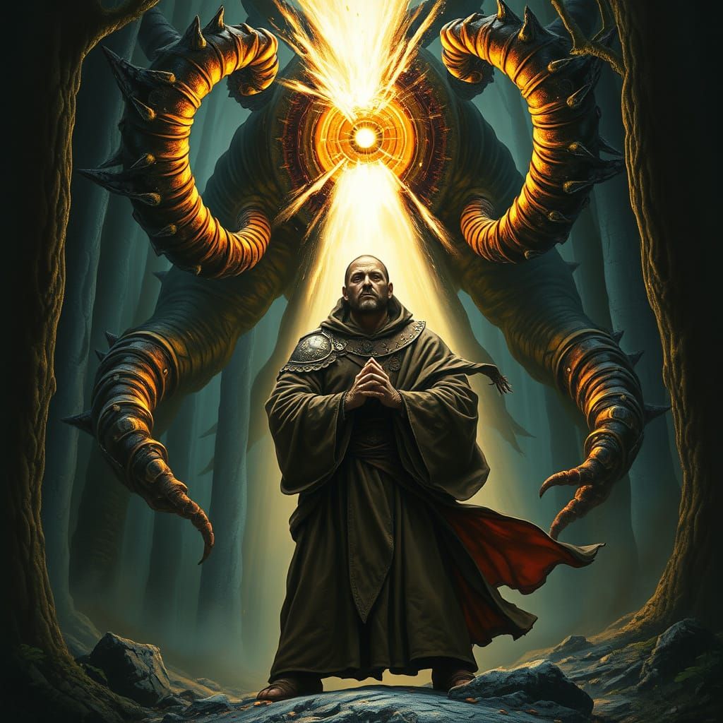 Beholder's Ray of Destruction Engulfs a Meditating Monk in a...