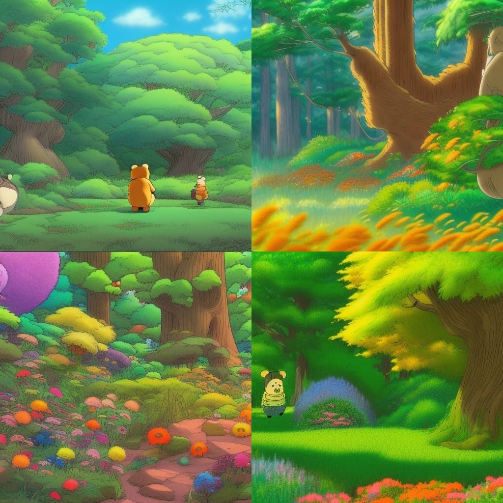 Pooh in Whimsical Forest Sanctuary