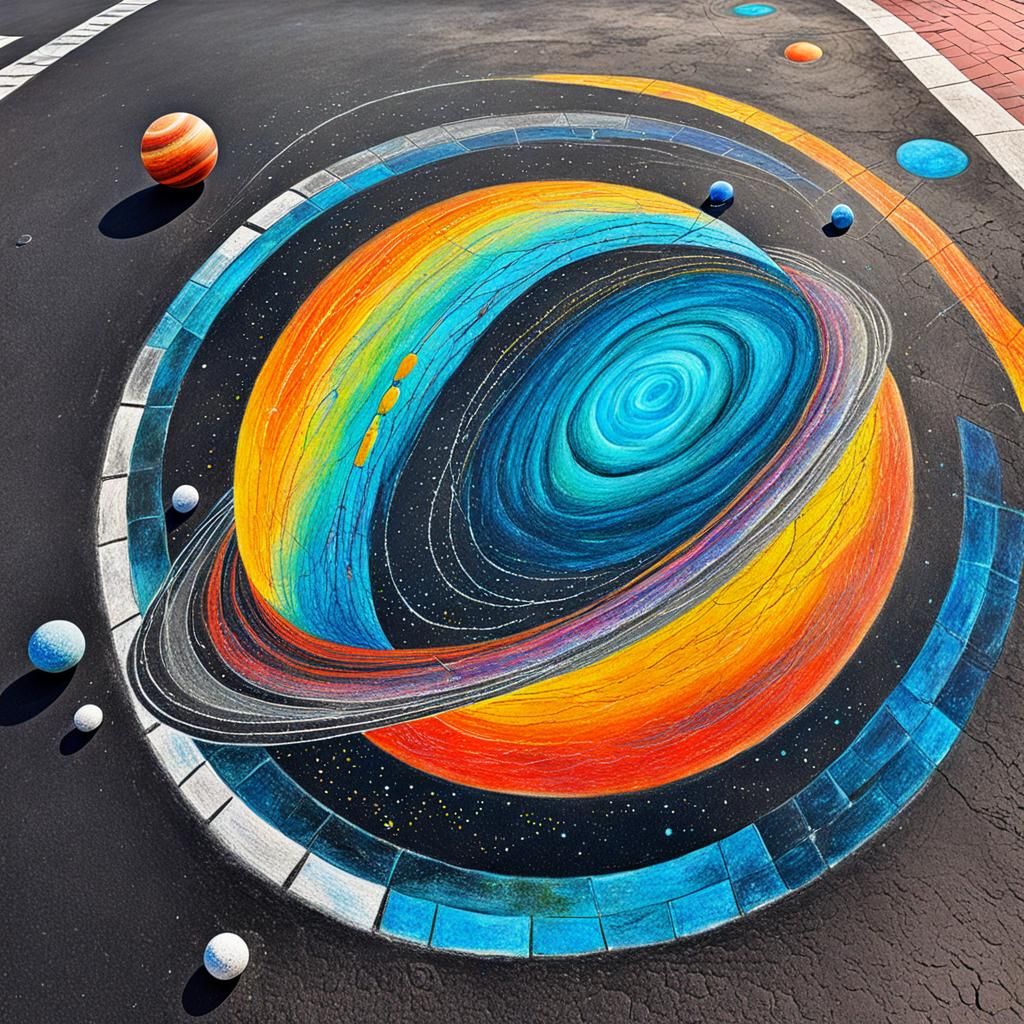 Vibrant Chalk Art of Cosmic Proportions Along the Pavement