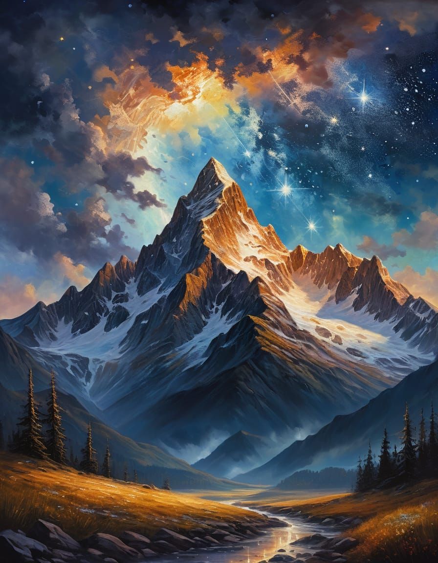 Starry Mountain Peak Oil Painting