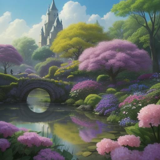 Surreal Cats in Vibrant Garden with Dreamlike Quality