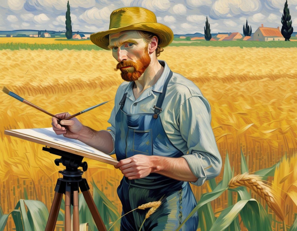 Van Gogh Paints Wheatfield, A Self-Portrait in Impressionist...