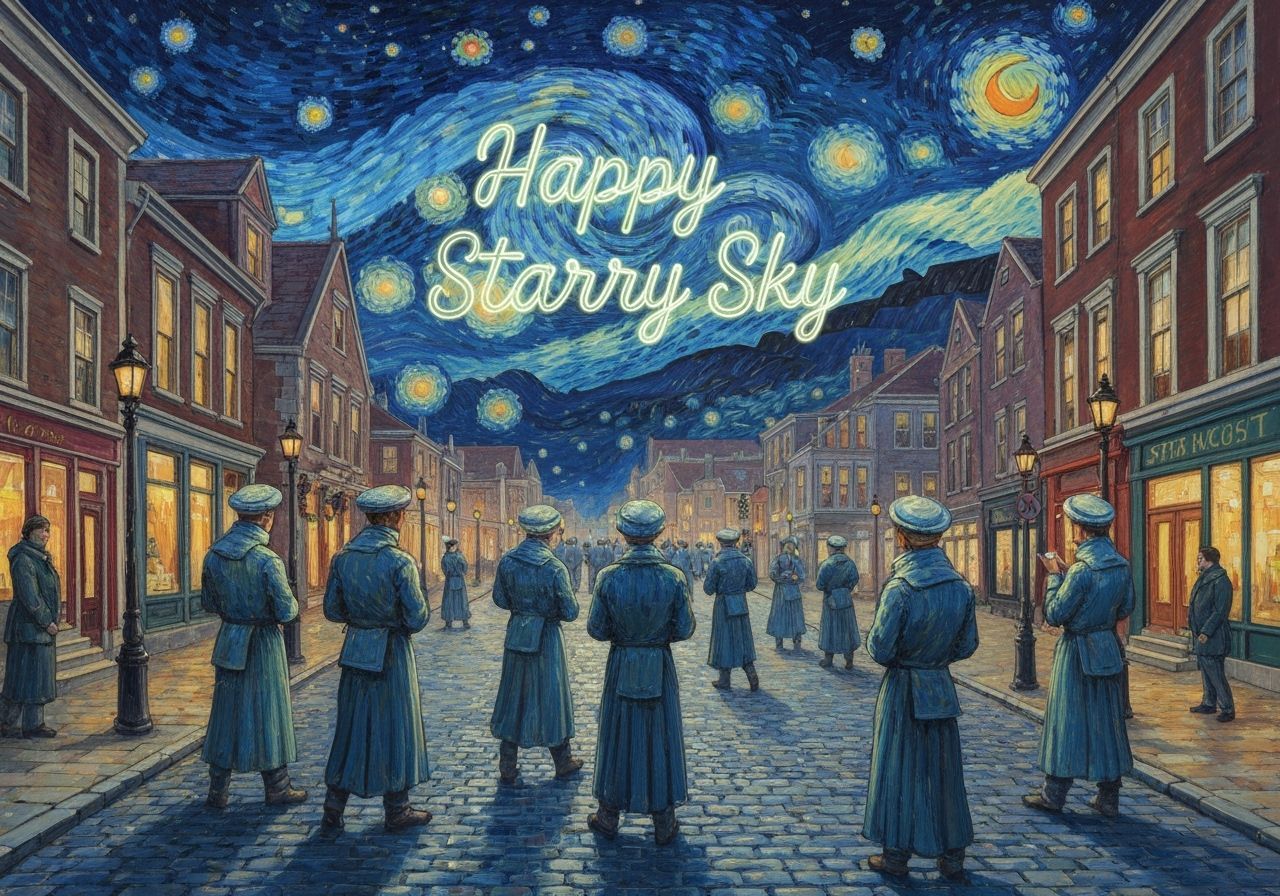 Town Celebrates Starry Sky Holiday in Oil Painting Style