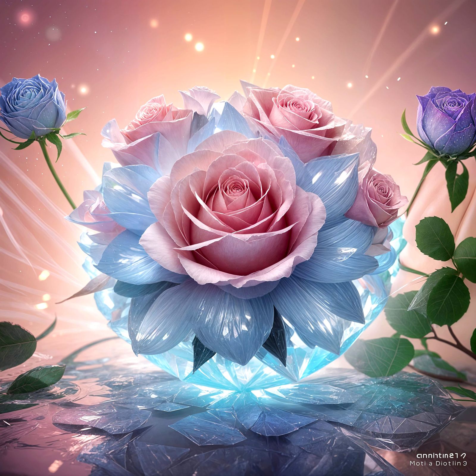 Ethereal Crystal Roses in Anime Style