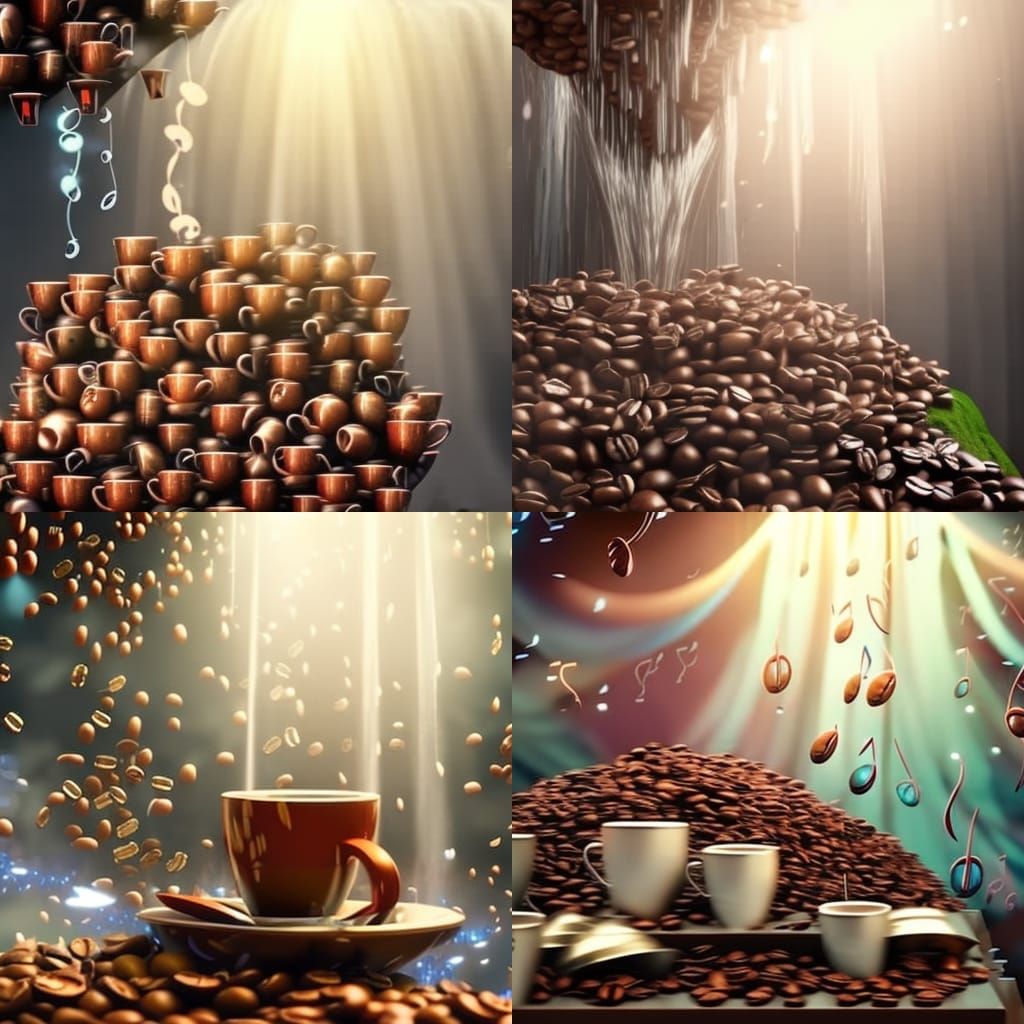 Enchanted Forest Waterfall of Coffee Cups in Vibrant Colors