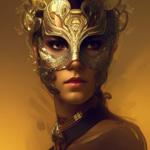 Ethereal Masquerade Portrait in Triadic Colors