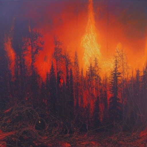 Fiery Forest Landscape in Oil Painting Style