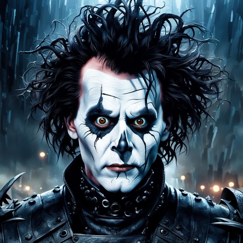 Intricate Edward Scissorhands Portrait as Digital Matte Pain...