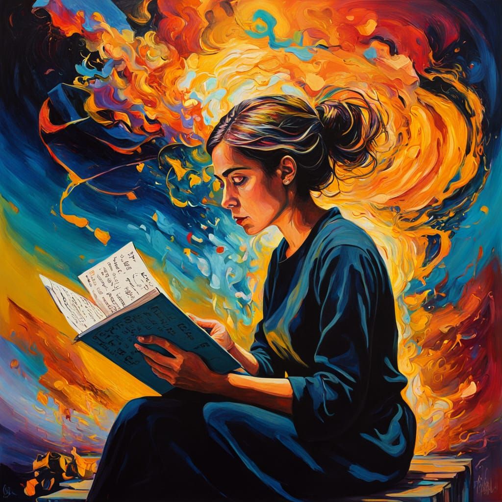 Surreal Woman at Edge of Oblivion with Letters