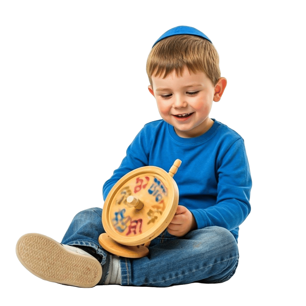 Cute Boy Spins Spinning Wheel in Close-Up Portrait