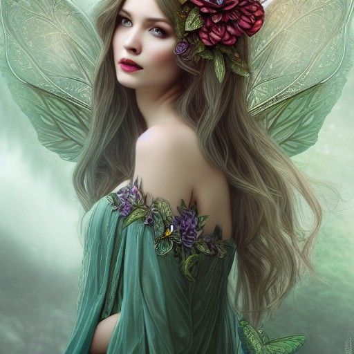 Enigmatic Fae Queen in Vibrant, Intricate Armor