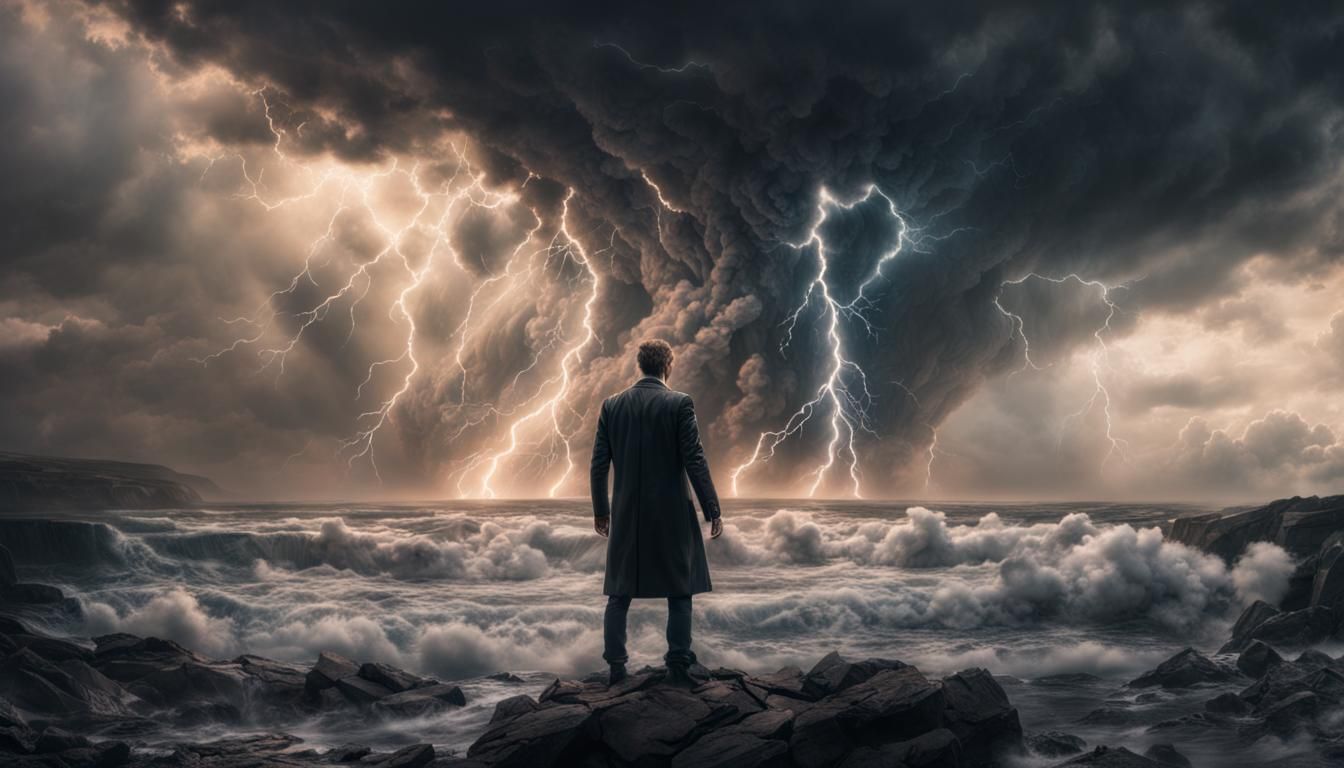 Epic Sigma Male in a Tempestuous Stormy Landscape