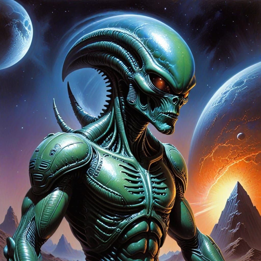 Surreal Retrofuturistic Alien in Kelly Freas Style