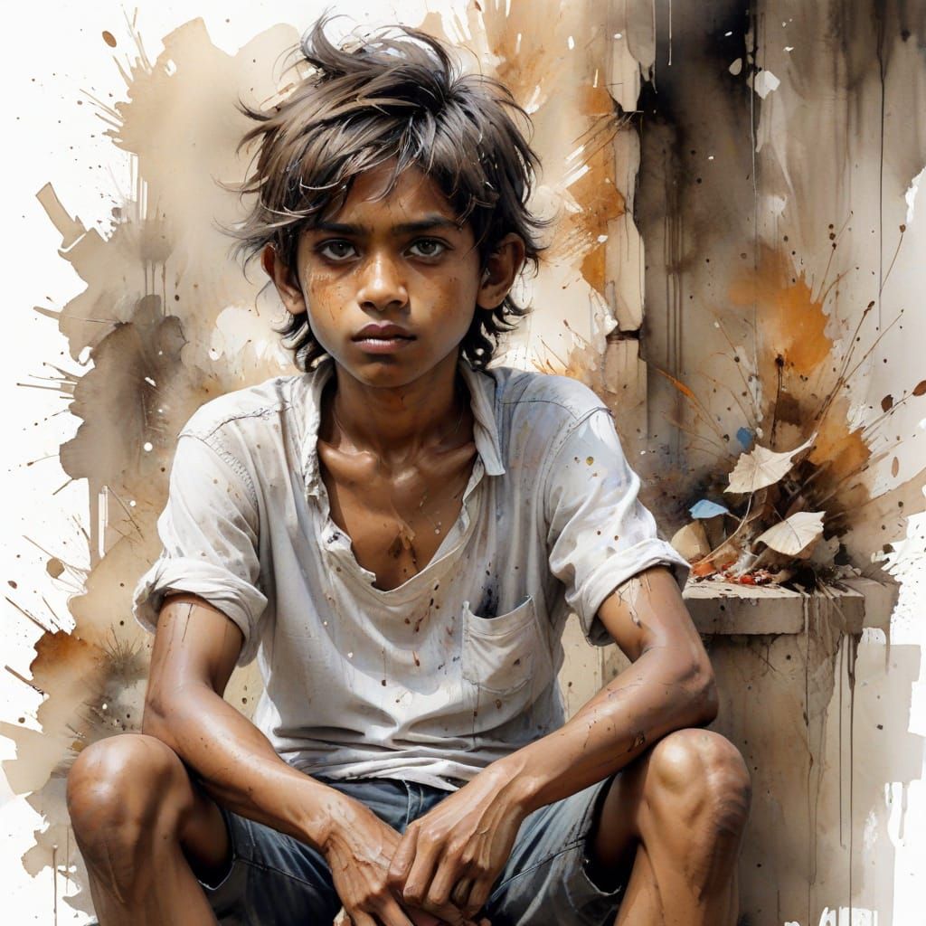 Surreal Indian Street Boy in Soft Golden Light