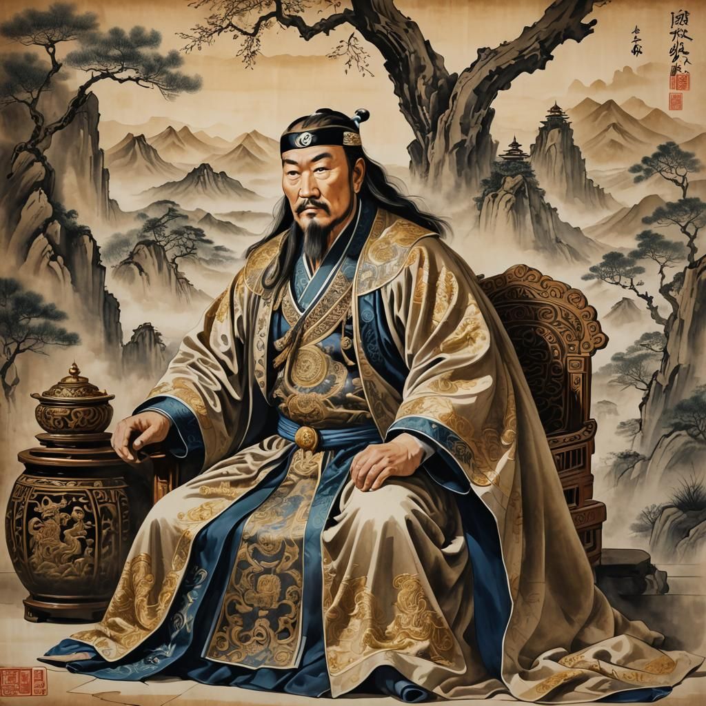 Genghis Khan in Traditional Chinese Brushwork Style