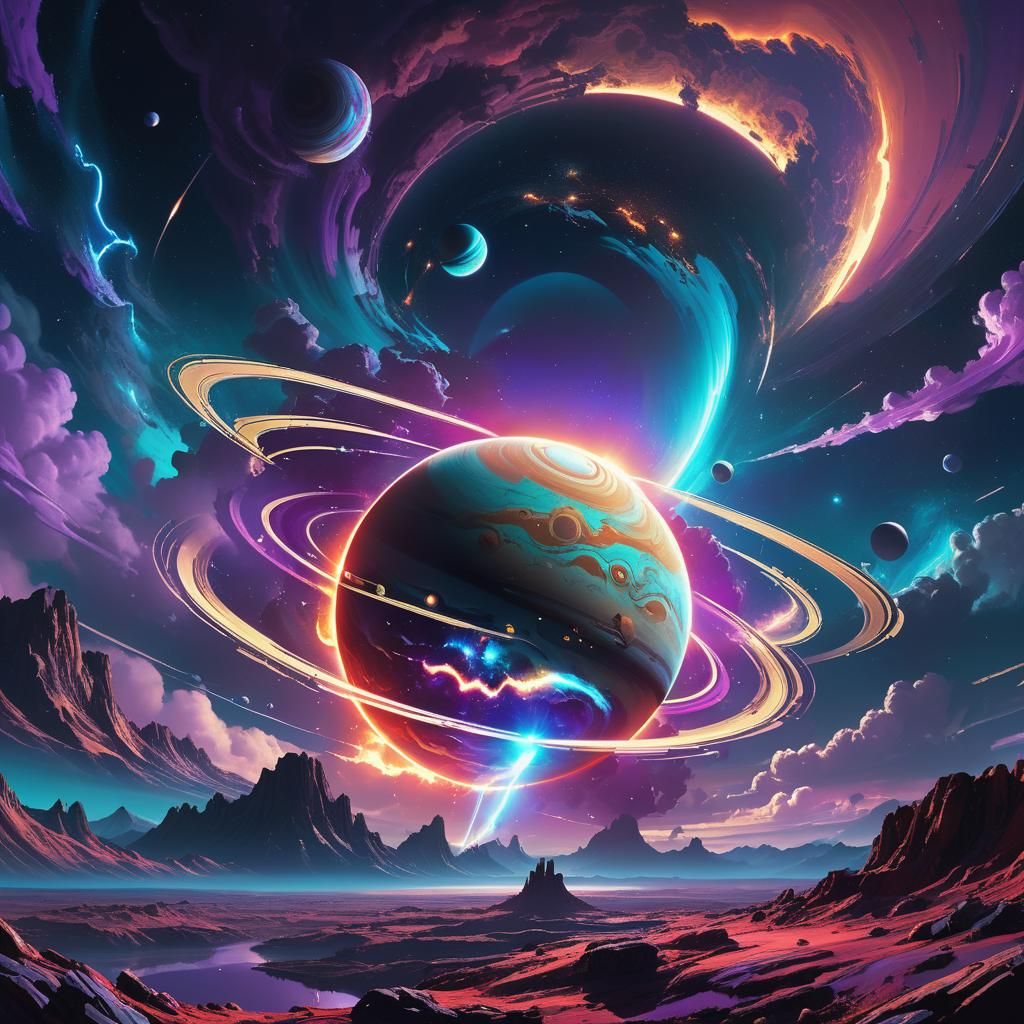 Vibrant Saturn in a Majestic Galaxy