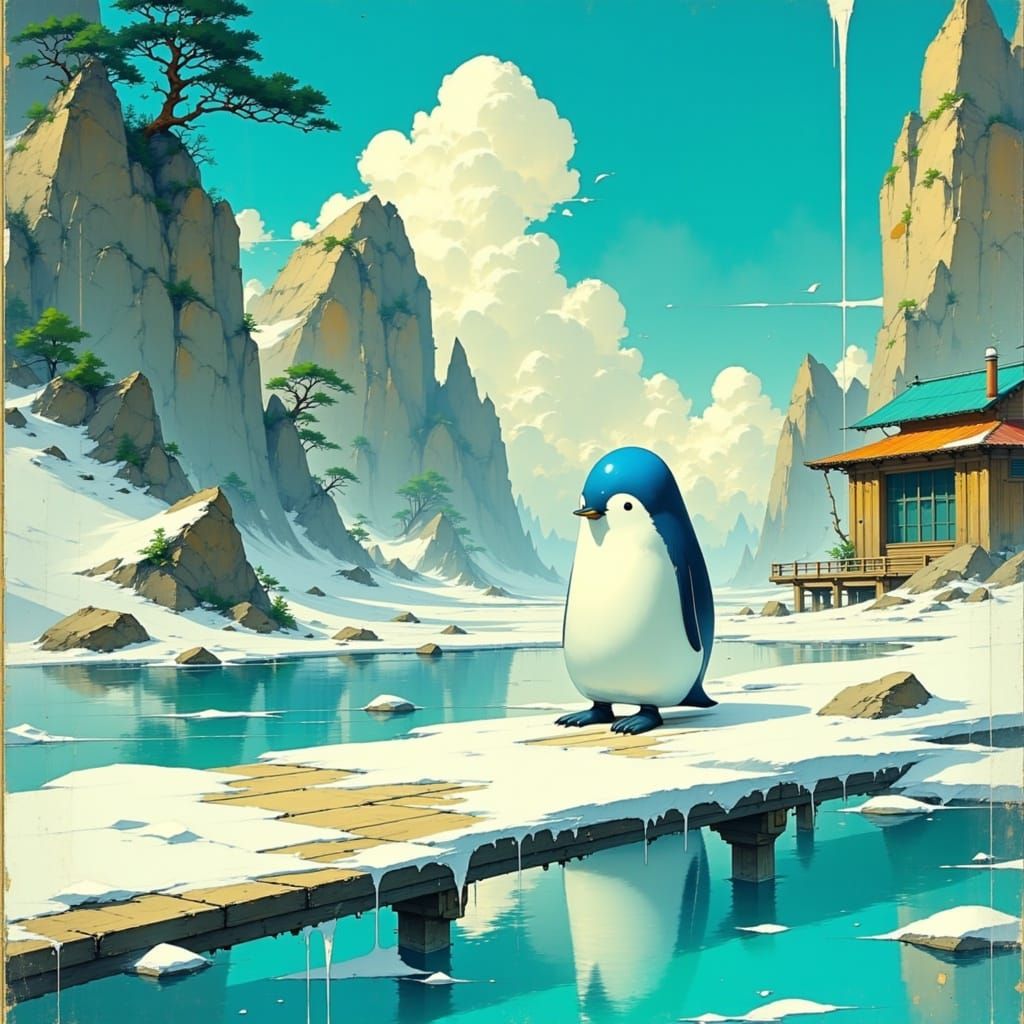 Penguin's Clockwise Conquest: A Daring Icebound Adventure