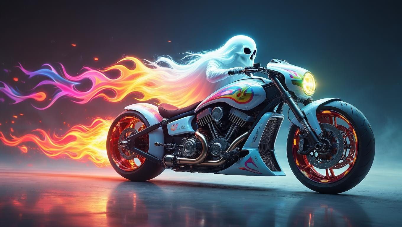 Ethereal Ghost Rider on Electric Motorcycle